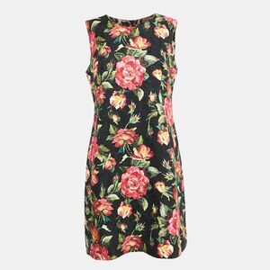 Dolce & Gabbana Black Floral Print Jacquard Cotton Blend Sleeveless Mini Dress L